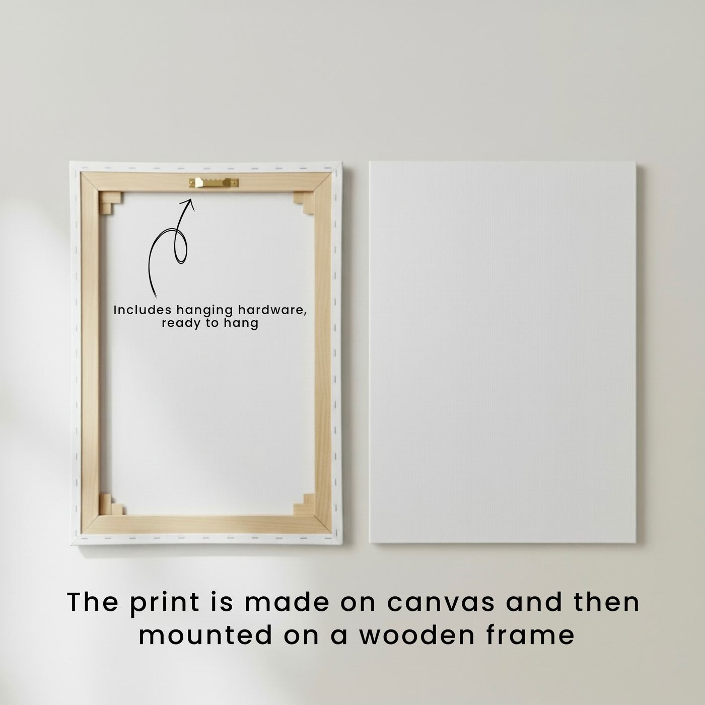 Back of the canvas showing the wooden stretcher and hanging hardware