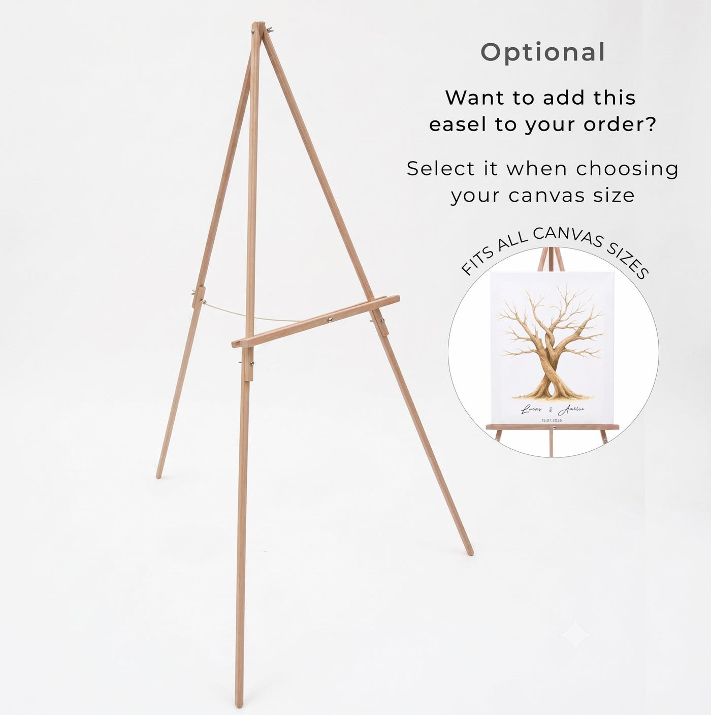 The optional tall wooden display easel