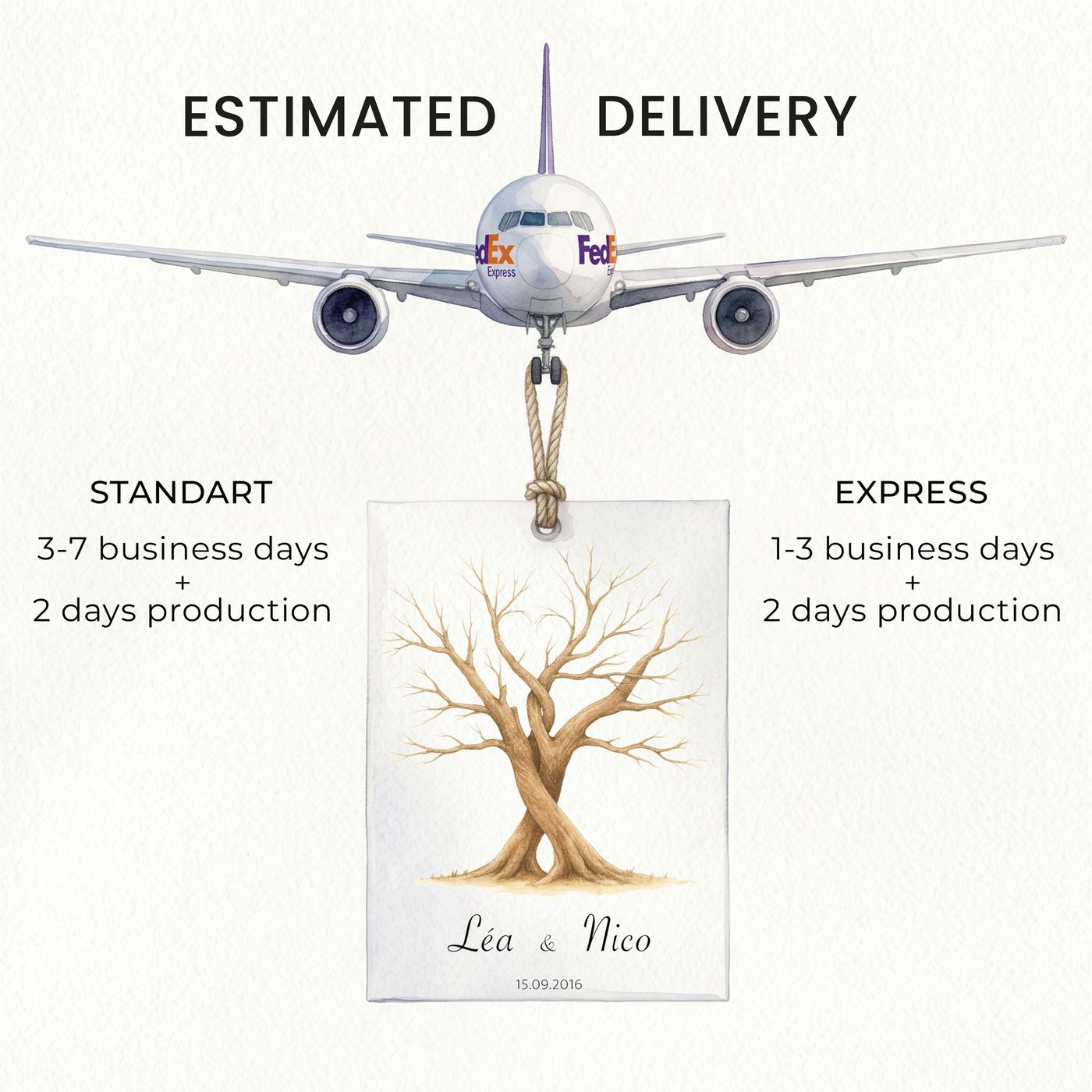 Estimated delivery: standard 3-7 business days or express 1-3 business days, plus 2 days production